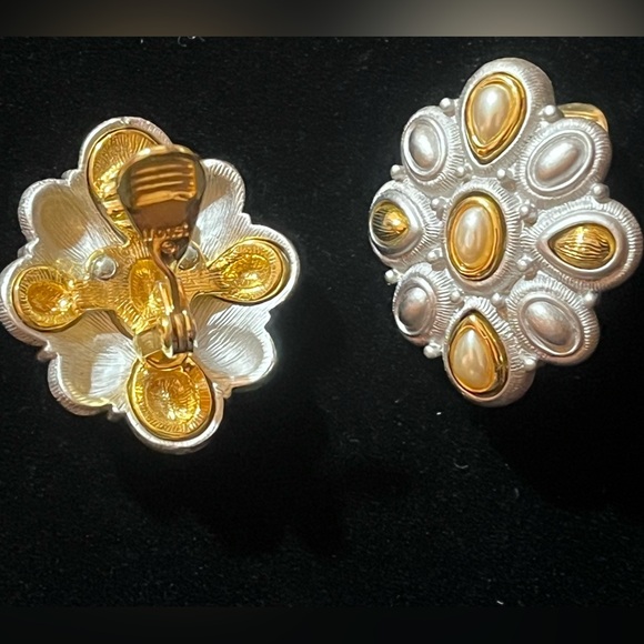Monet Vintage Pearl Cabochon Clip Earrings